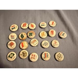 Vintage International Flag Button Pins Collection
